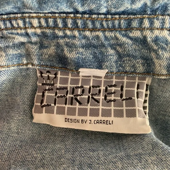 Rare 80s OOAK Vintage J Carreli Denim Acid Wash Tapestry Lace Fringe Jacket - Picture 15 of 17